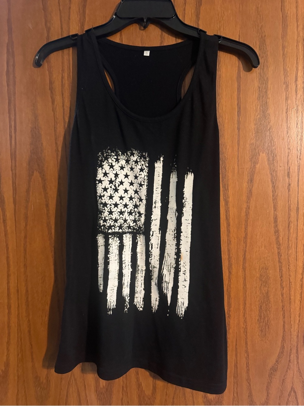SHEIN Black Tank with Distressed White Flag Graphic